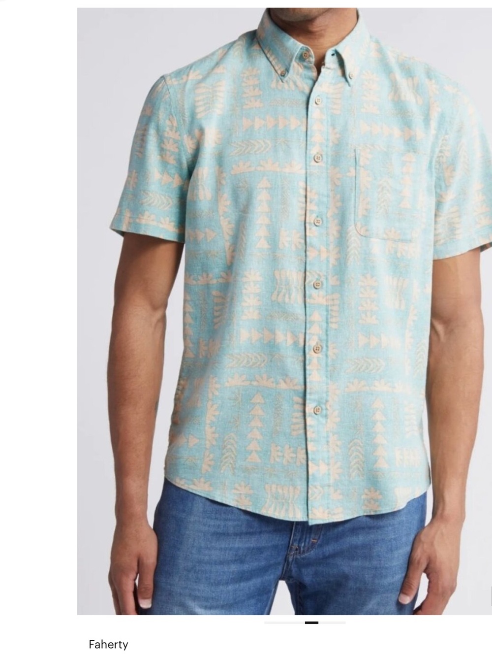 NWT FAHERTY Cool Breeze Short Sleeve Shirt in Teal Naupaka size S